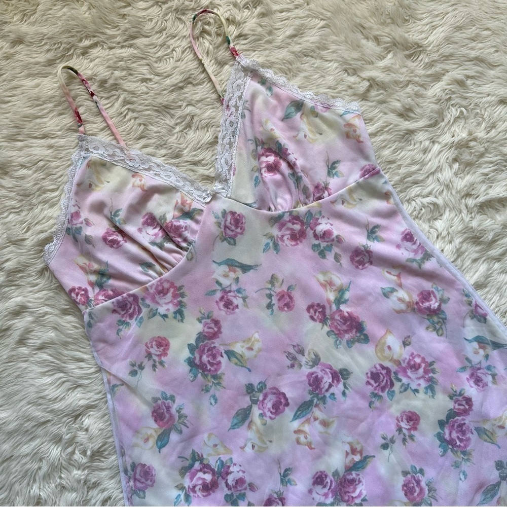 Pucker Up Slip Nightgown Sleepwear Vintage Floral Lace Pink L - Picture 2 of 12